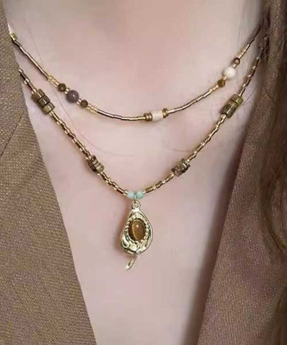 Collier avec pendentif en cristal œil de tigre et cuivre fin, ensemble de deux pièces QZ010