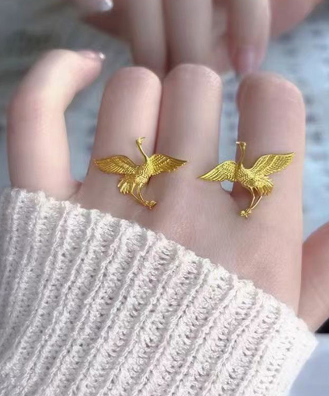 Fine Gold Antique Gold Flying Crane Stud Earrings WQ018