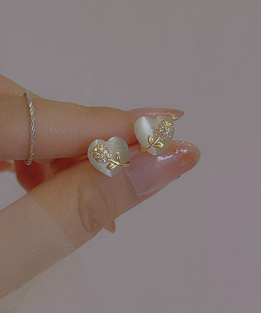 Earrings Copper Alloy Gold Cat Floral Eye Ston Stud Love Fine