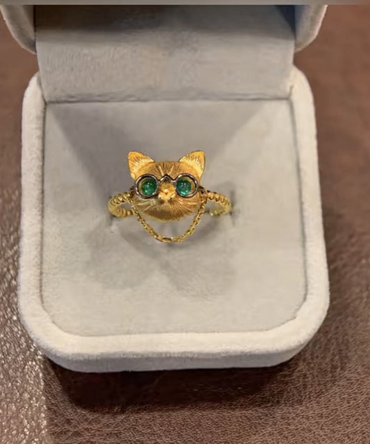 Feingold vergoldete Ringe mit kleinen Katzen aus Sterlingsilber YI017