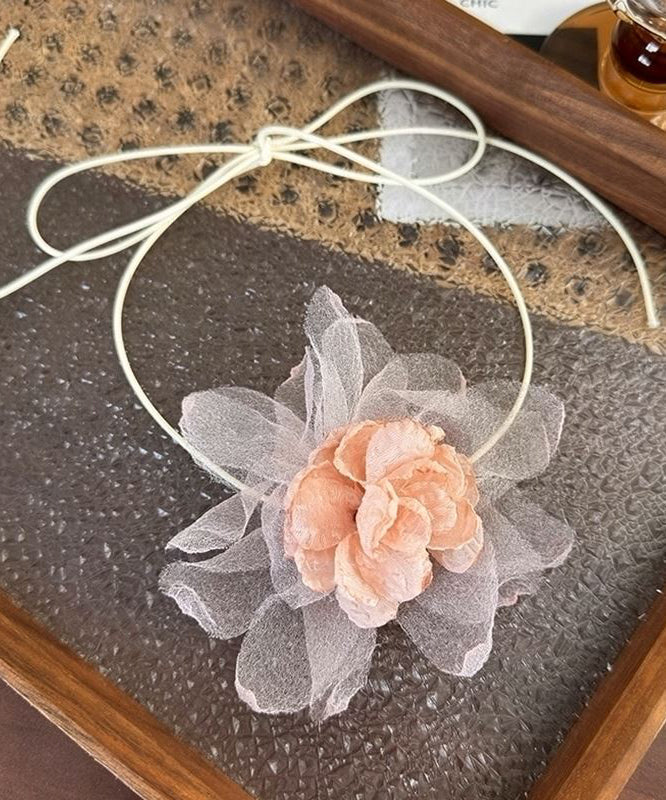 Collier ras du cou en tulle vert fin à fleurs YU004