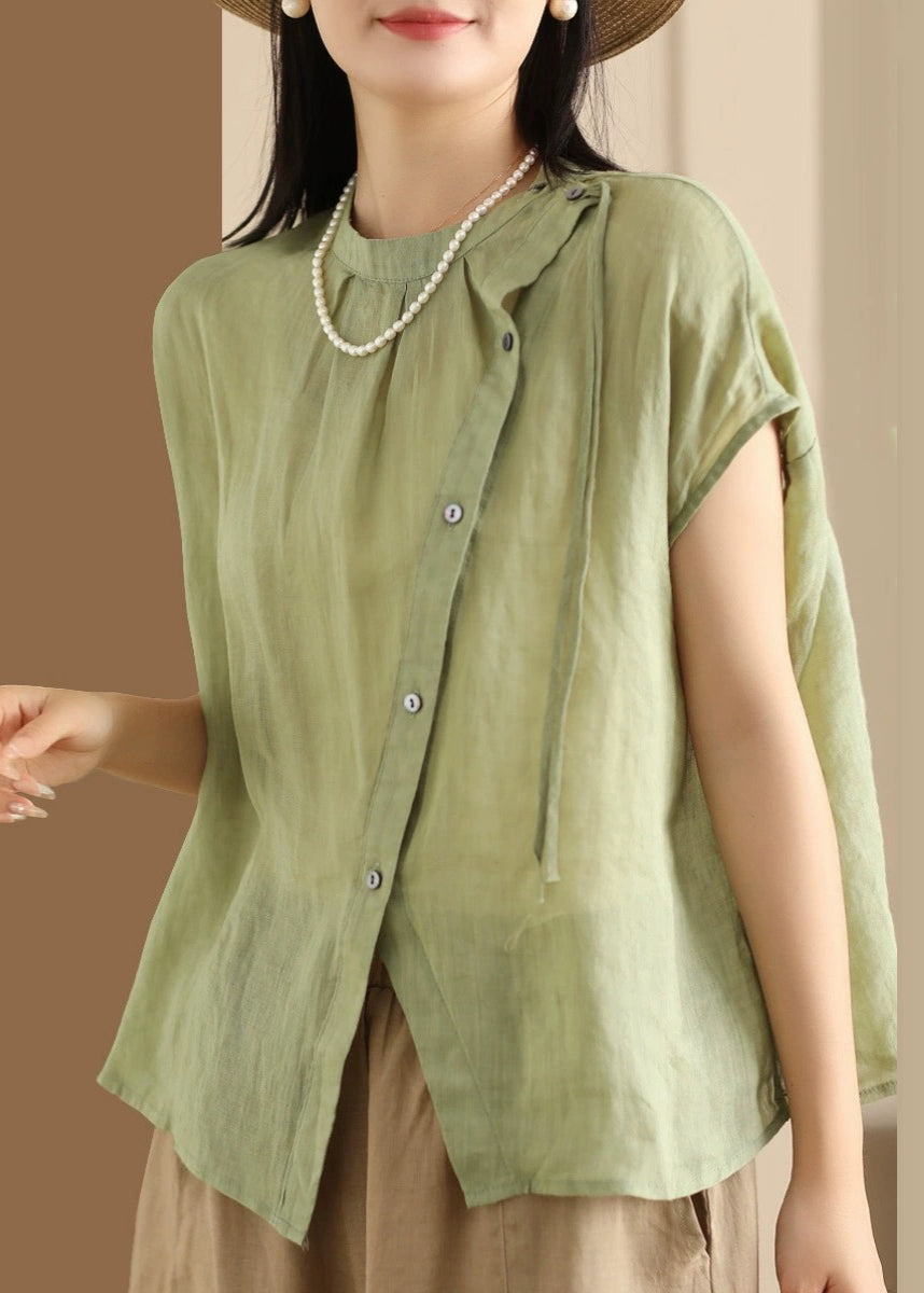 Fine Green O-Neck Patchwork Top Short Sleeve AP018