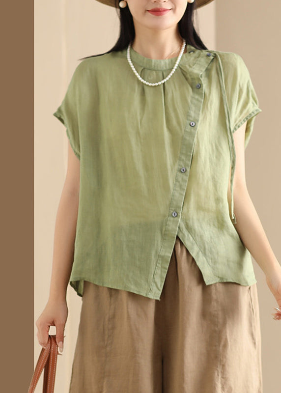 Fine Green O-Neck Patchwork Top Short Sleeve AP018