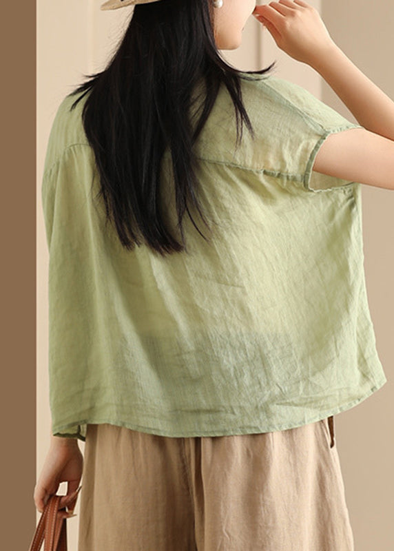 Fine Green O-Neck Patchwork Top Short Sleeve AP018