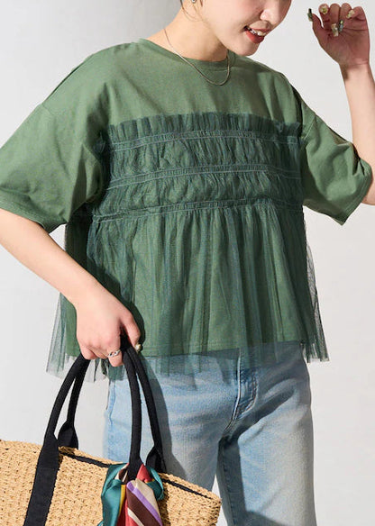 Grüne Sommer Oversize Feine Tanks Tüll Patchwork