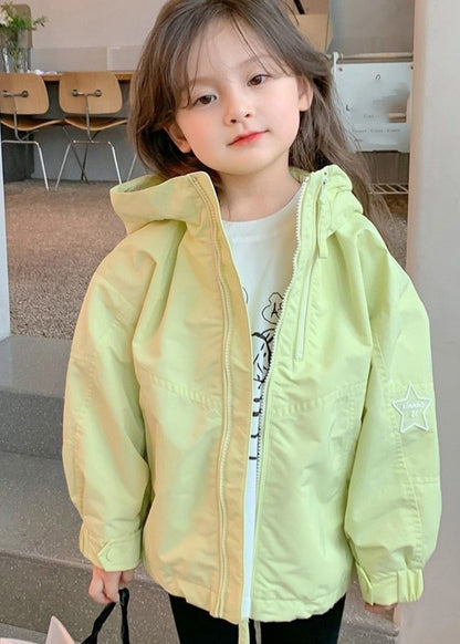 Manteau à capuche zippé en patchwork vert fin pour fille Automne QV045