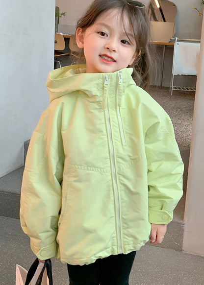 Manteau à capuche zippé en patchwork vert fin pour fille Automne QV045