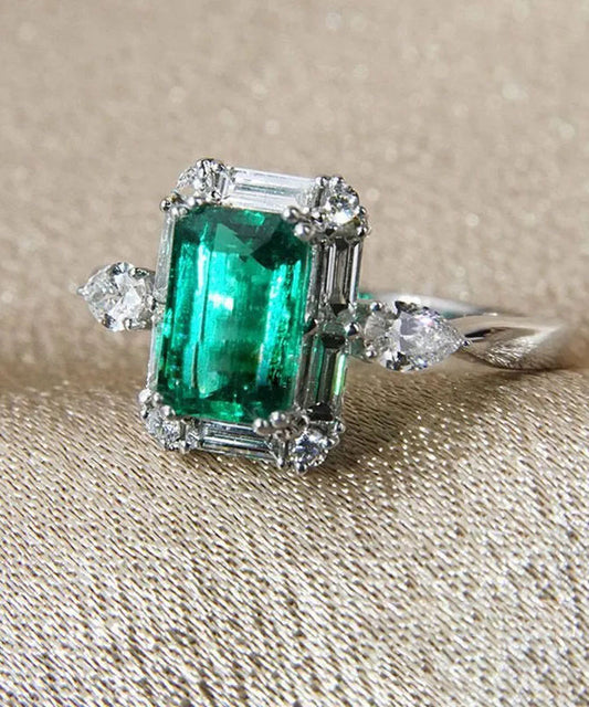 Bague carrée en argent sterling et cristal de zircon vert fin AC1045