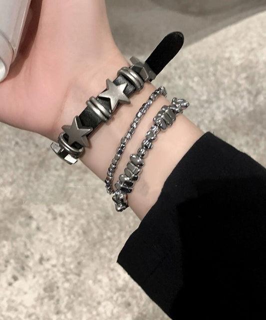 PU Star Fine Bracelet Grey Chain Alloy Set Three-Piece