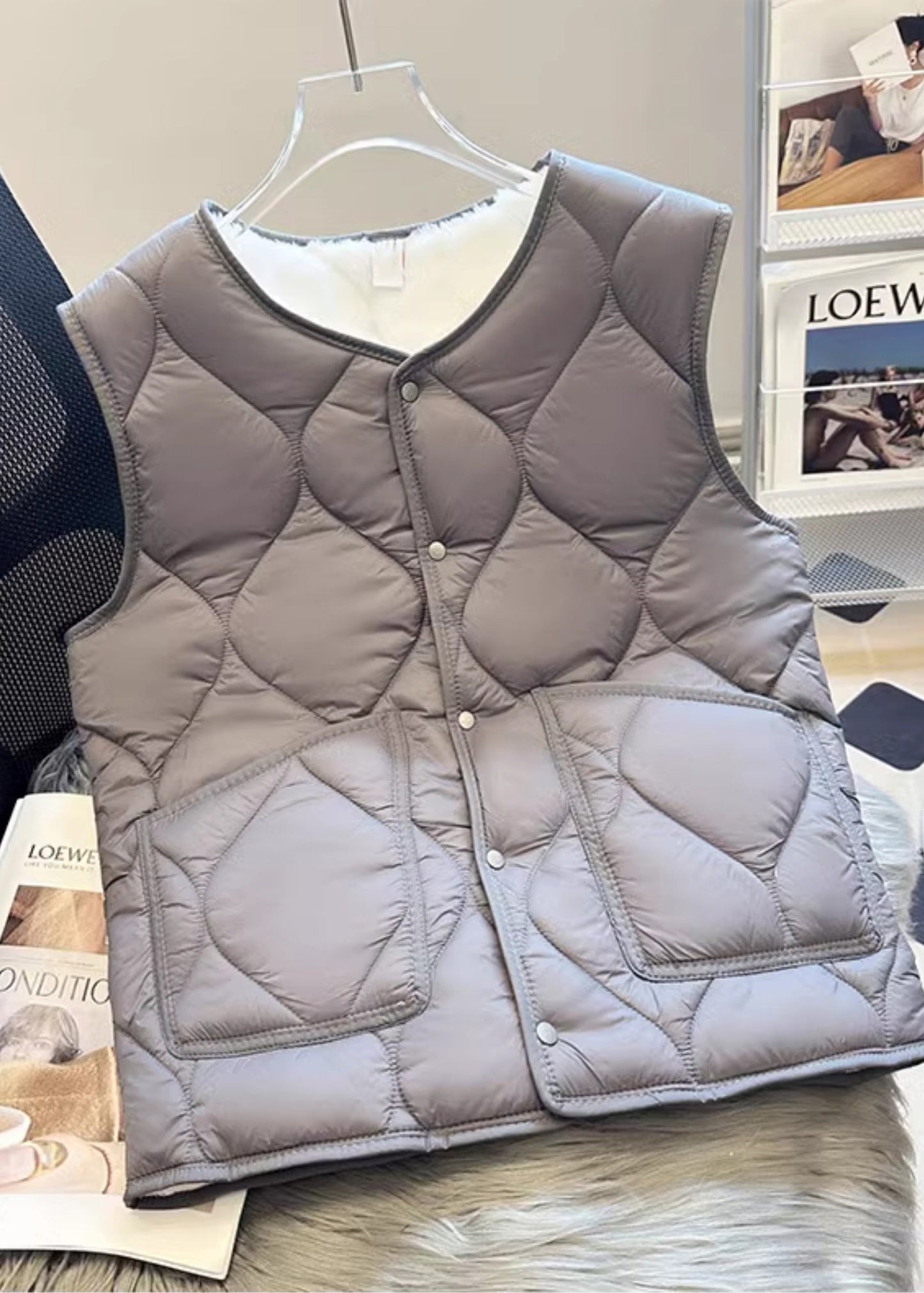 Feine graue Taschen warme Fleece Herren Weste Freizeitkleidung Winter TK025