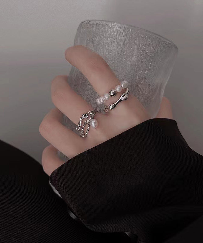 Set Pearl Fine Tassel Metal Two-Piece Rings