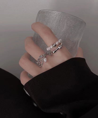 Set Pearl Fine Tassel Metal Two-Piece Rings