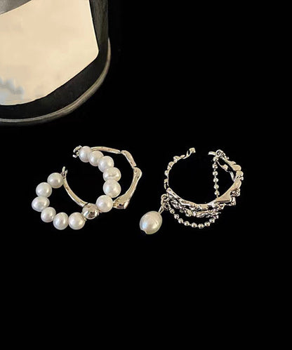 Set Pearl Fine Tassel Metal Two-Piece Rings