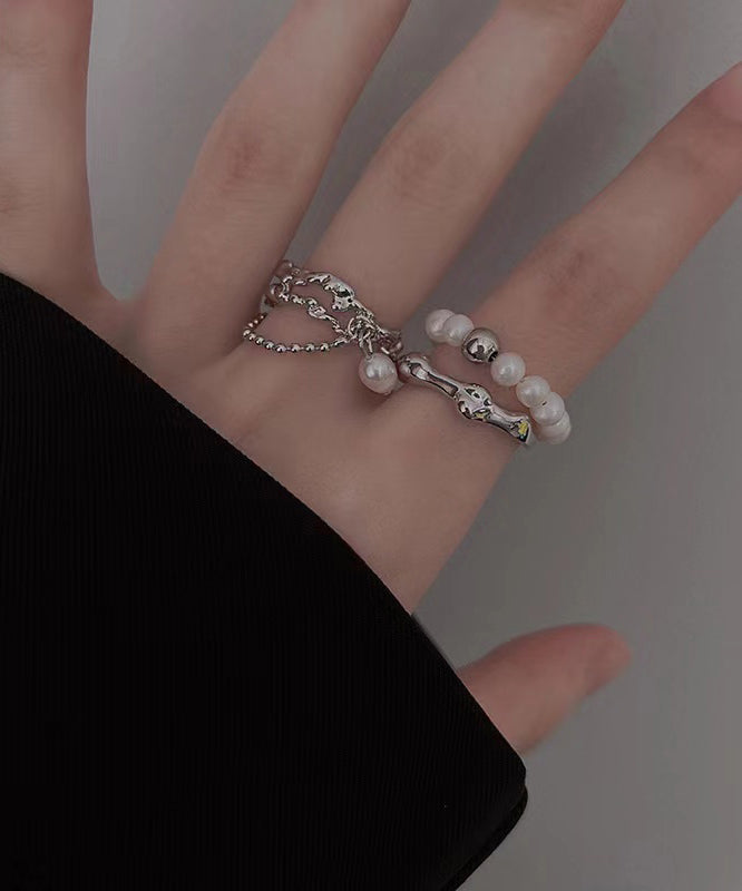 Set Pearl Fine Tassel Metal Two-Piece Rings