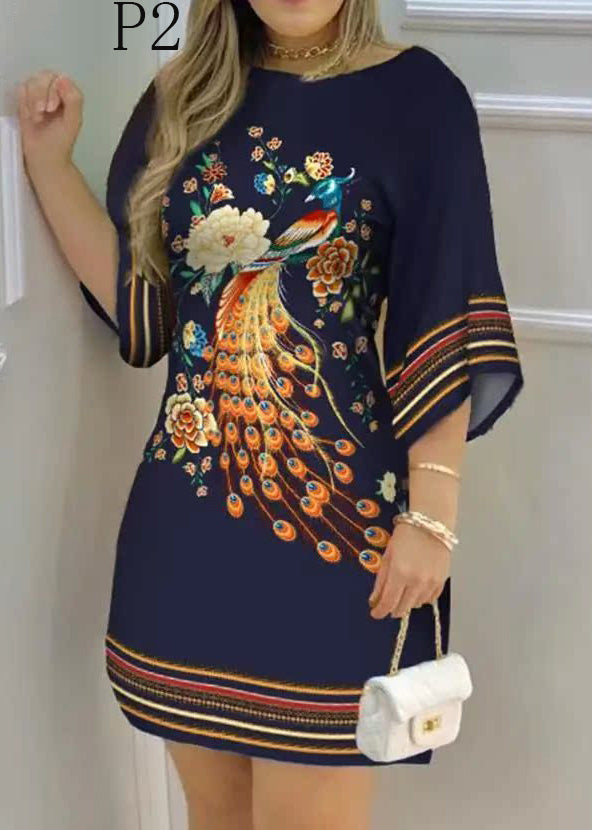Print Urlaub Sommer Baumwolle Kleid Fein Übergroß