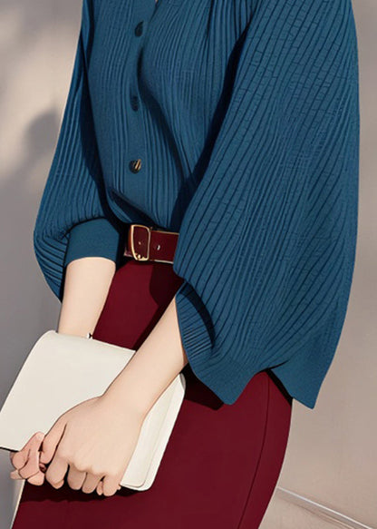 Pull en maille de coton ajouré à col roulé bleu paon fin, printemps TO038