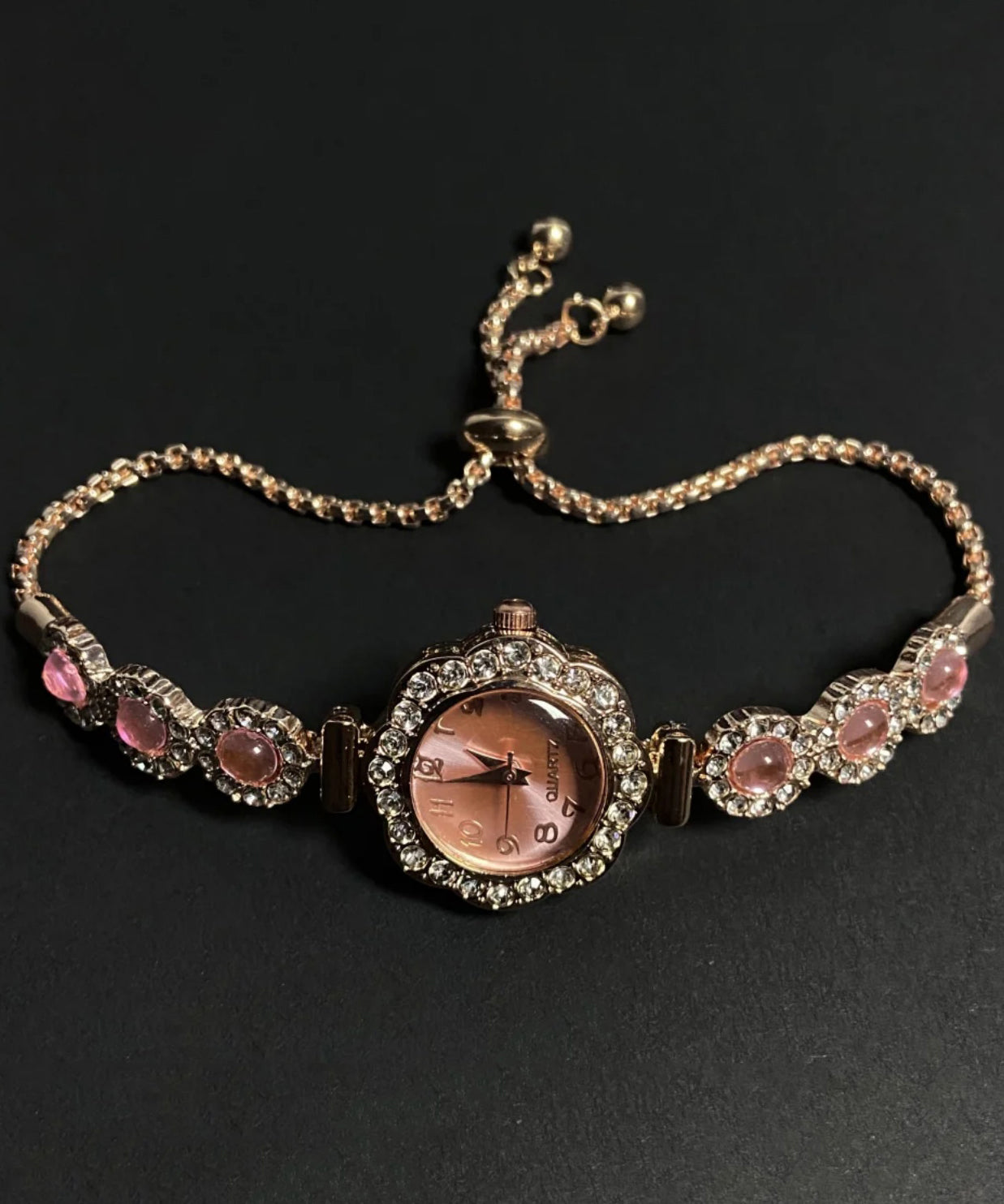 Gem Stone Pink Fine Crystal Alloy Watches Zircon Inlaid Sapphire