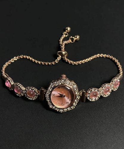 Gem Stone Pink Fine Crystal Alloy Watches Zircon Inlaid Sapphire