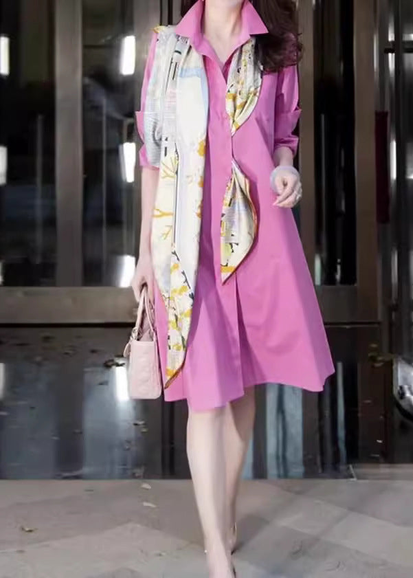 Pieces – Pan Fake – Feines, rosa Patchwork-Hemd mit zwei Peter-Kragen