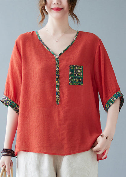 Print Half Sleeve Patchwork Fine Purple Top