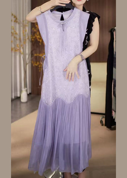 Up Chiffon Patchwork Pailletten Spitze Langes Kleid Fein Lila