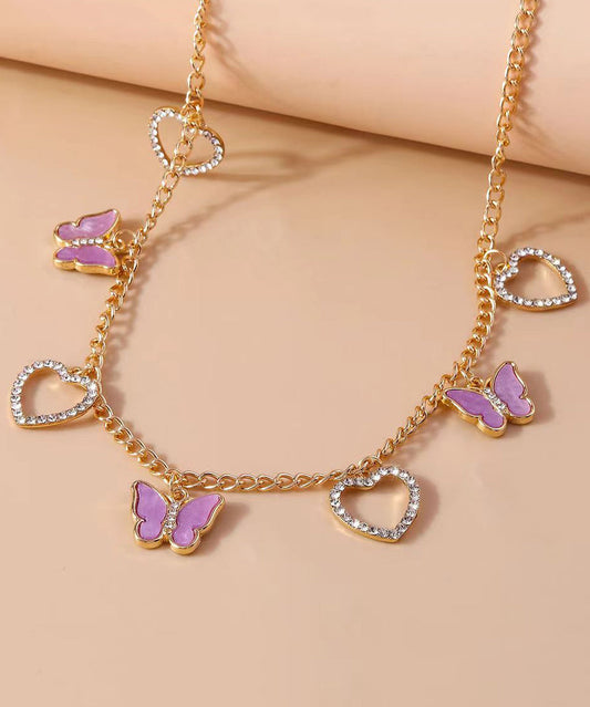 Collier avec pendentif papillon en argent sterling violet et zircons surdorés DF1011