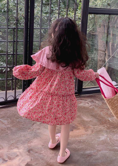 Robe longue rouge à volants pour enfants en patchwork Automne SS1039