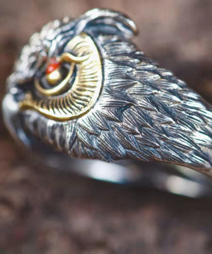 Feine rote Sterling Silber Achat Eule offene Ringe YI022