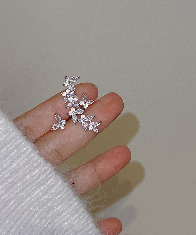 Fine Silk Alloy Zircon Floral Stud Earrings YA019