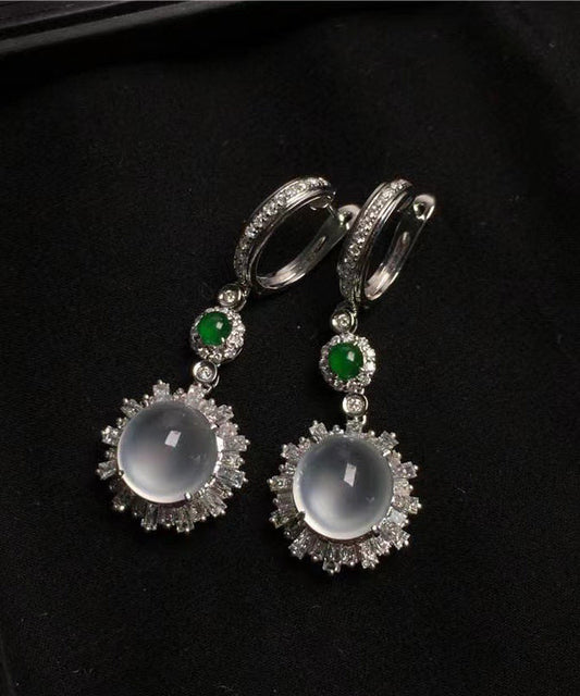 Fine Silk Sterling Silver Jade Glass Drop Earrings AC1080