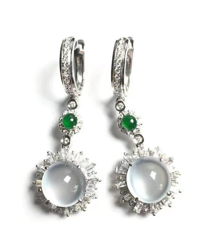 Fine Silk Sterling Silver Jade Glass Drop Earrings AC1080