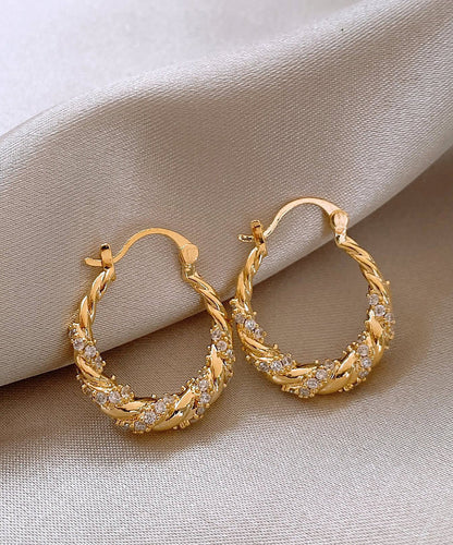 Fine Silk Sterling Silver Overgild Zircon U Shaped Fried Dough Twist Hoop Earrings QQ044