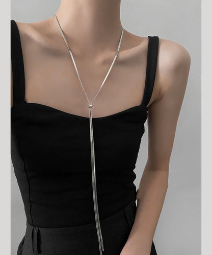 Collier long en soie fine et argent sterling QQ073