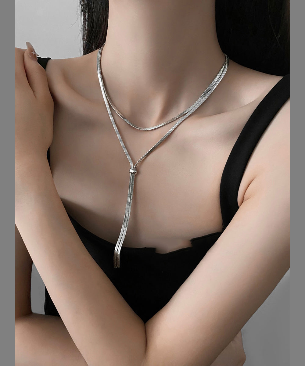 Collier long en soie fine et argent sterling QQ073