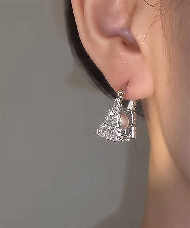 Fine Silver Silk Hoop Sterling Zircon Handbag Earrings Pearl