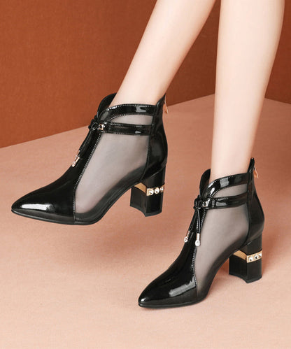 Bottes à talons épais en tulle fin et cuir de vache mûre CZ1047