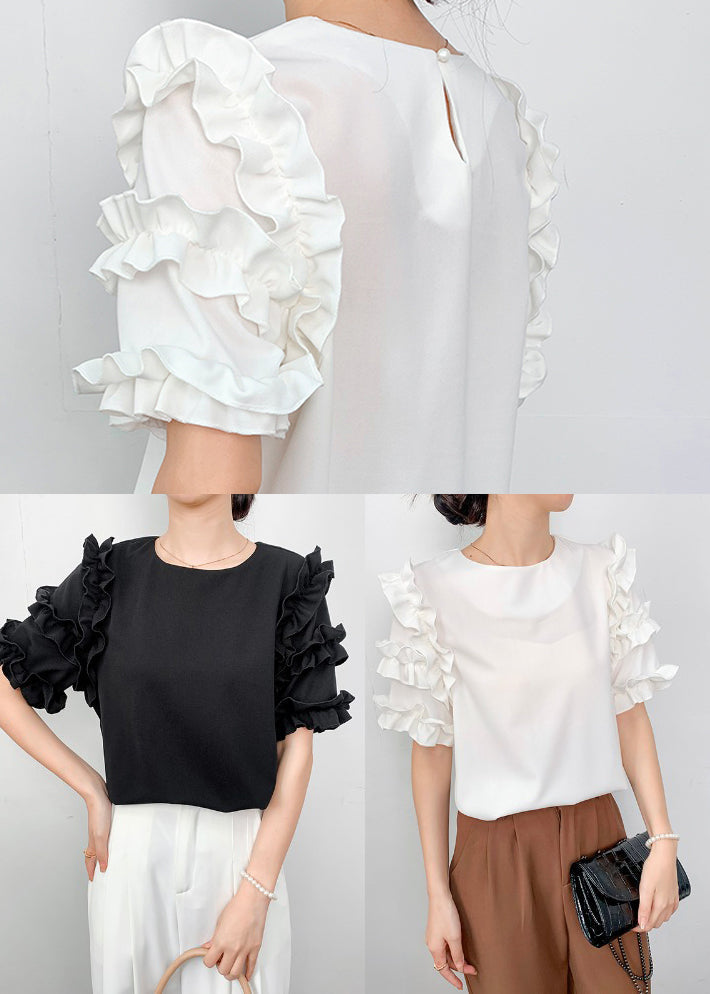 White Fine Shirt Summer Ruffled Chiffon