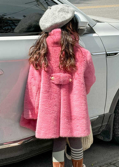 Manteau d'hiver blanc à col montant et poches pour fille TG018
