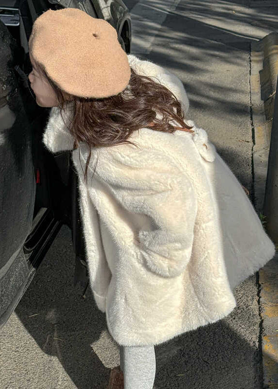 Manteau d'hiver blanc à col montant et poches pour fille TG018
