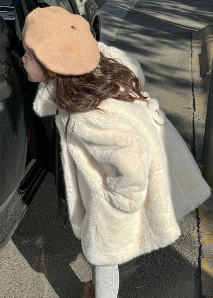 Manteau d'hiver blanc à col montant et poches pour fille TG018