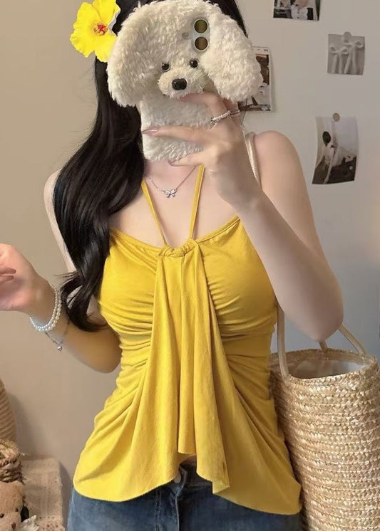 Silm Halter Fit Gelb Sommer Baumwolle Tops Fein