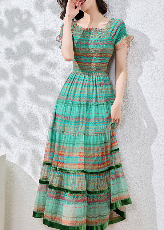 Blau Patchwork Kleider Baumwolle Sommer Tailliert Rüschen Print