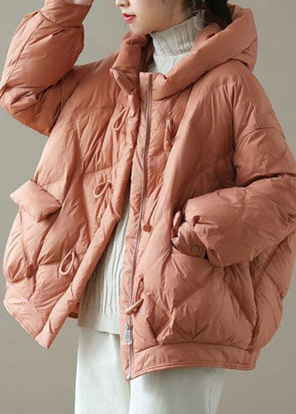 Manteau d'hiver en duvet à manches longues avec capuche et poches zippées orange QS037