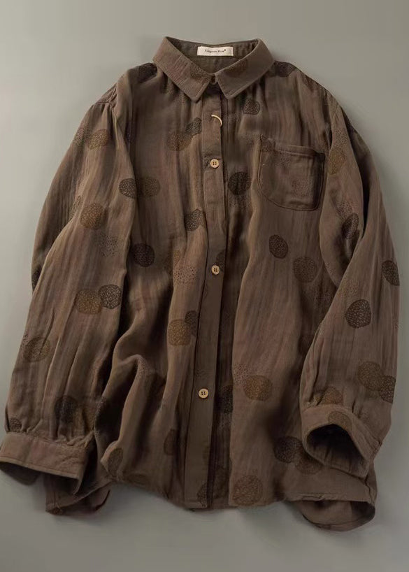 Hauts surdimensionnés printemps chemise imprimée en coton orange ajustée