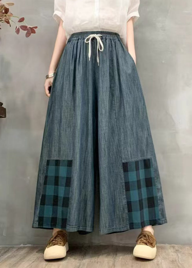 Pantalon en jean surdimensionné pour l'été, large, patchwork, à carreaux, ajusté
