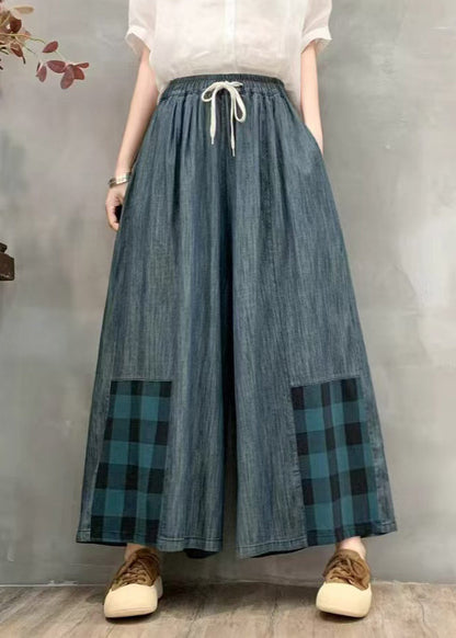 Pantalon en jean surdimensionné pour l'été, large, patchwork, à carreaux, ajusté