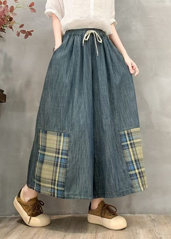 Pantalon en jean surdimensionné pour l'été, large, patchwork, à carreaux, ajusté