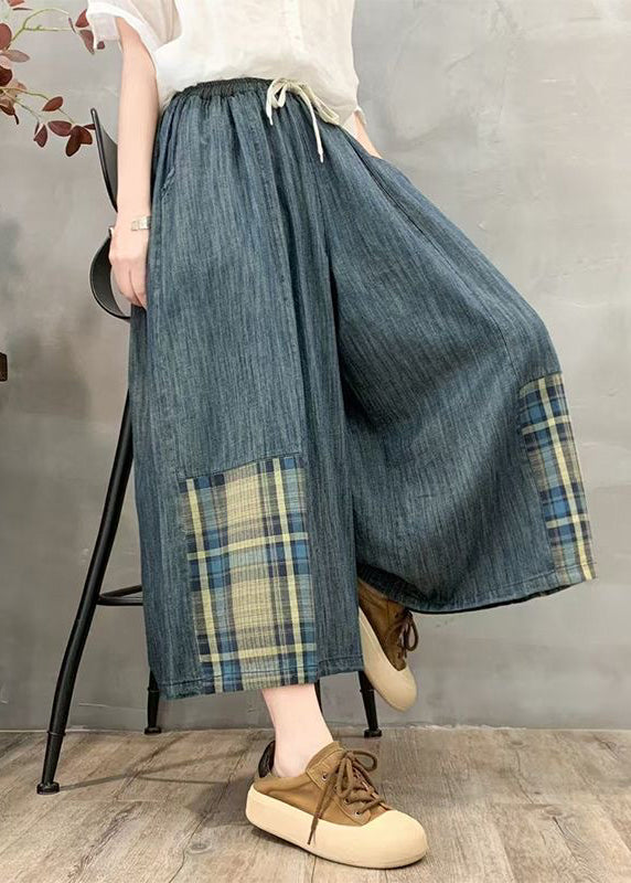 Pantalon en jean surdimensionné pour l'été, large, patchwork, à carreaux, ajusté