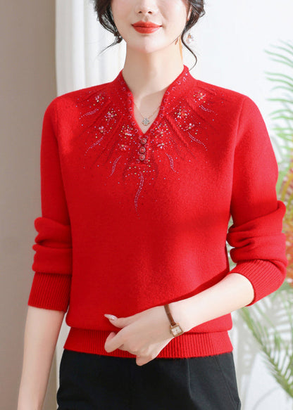 Pull en polaire rose ajusté à col rond et zircon, chaud, printemps TQ020