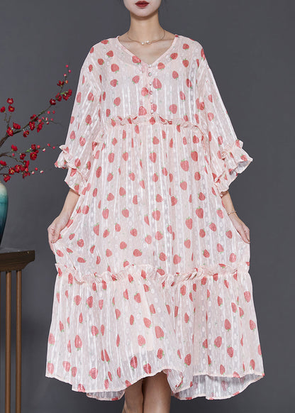 Robe de soirée en mousseline de soie imprimée à volants rose ajustée, ensemble deux pièces, printemps SD1069